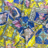 3 Metres Beautiful Printed Cut Out Crepe 55" Wide (Blue & Yellow)