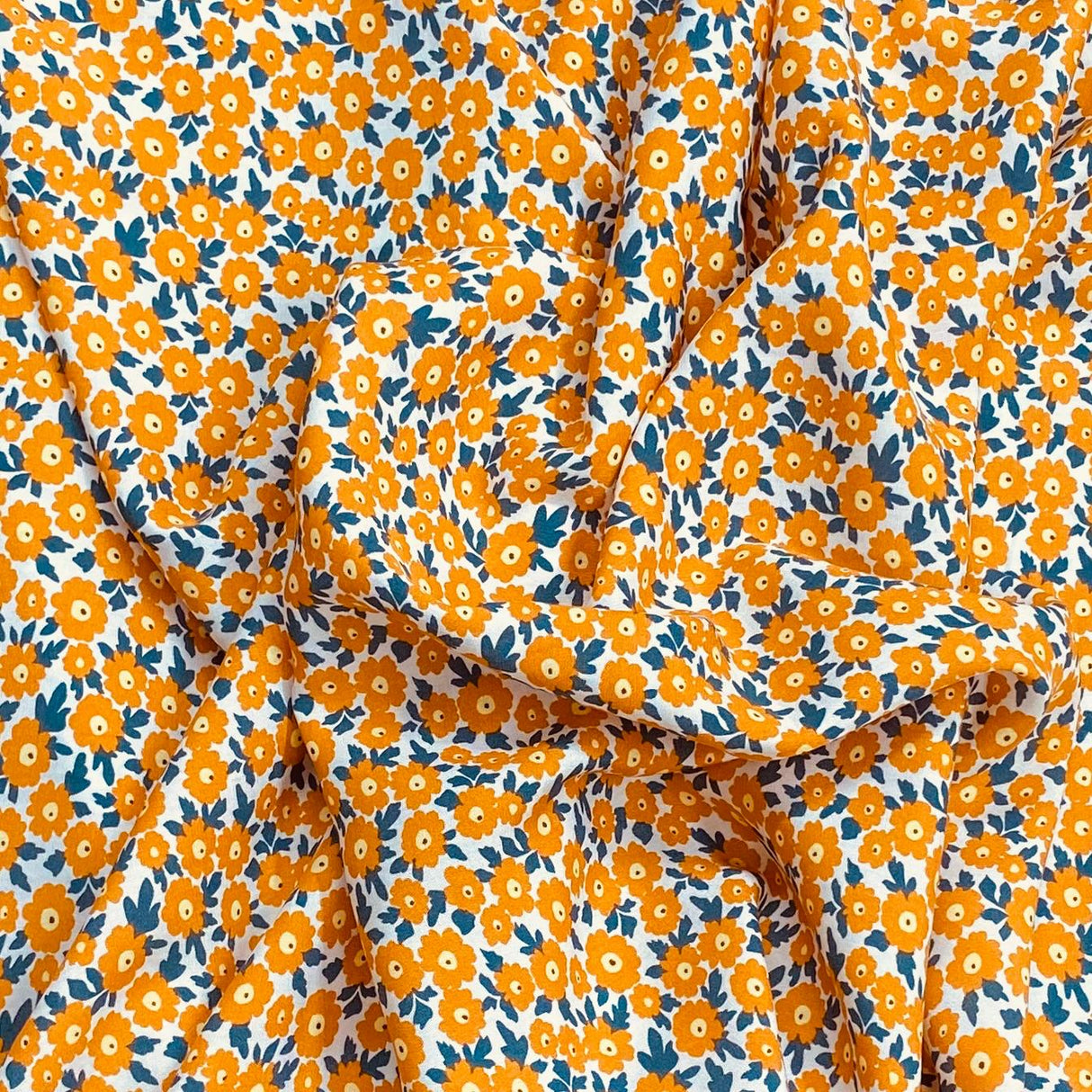 3 Metres, Premium Quality, Printed Dressmaking Viscose - 55" Wide (Orange & White)