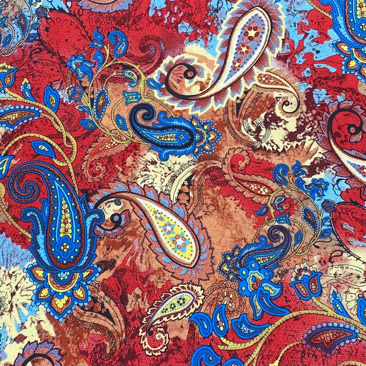 3 Metres, Premium Quality, Printed Dressmaking Viscose - 55" Wide (Red Paisley)