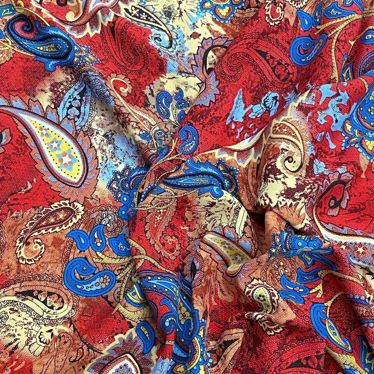 3 Metres, Premium Quality, Printed Dressmaking Viscose - 55" Wide (Red Paisley)