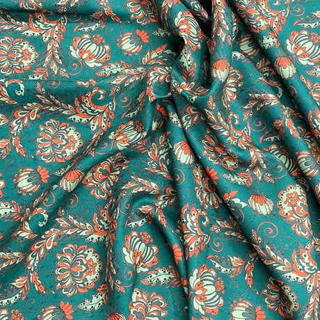 Per Metre Printed Cashmere Effect Crepe Fabric- 45" Wide (Teal)