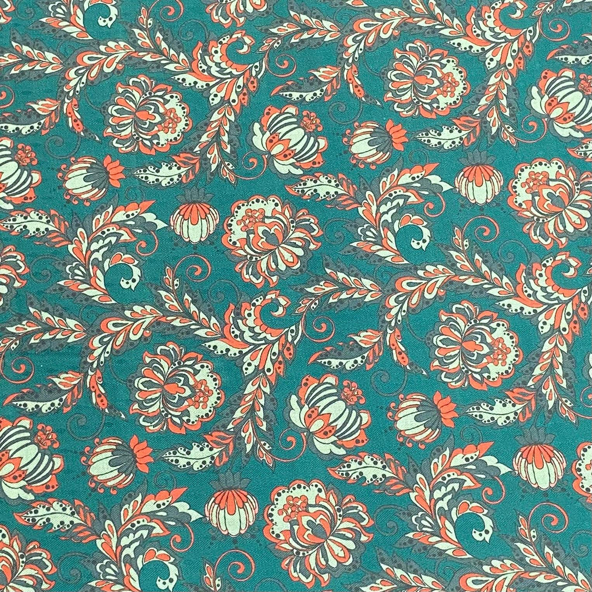 Per Metre Printed Cashmere Effect Crepe Fabric- 45" Wide (Teal)