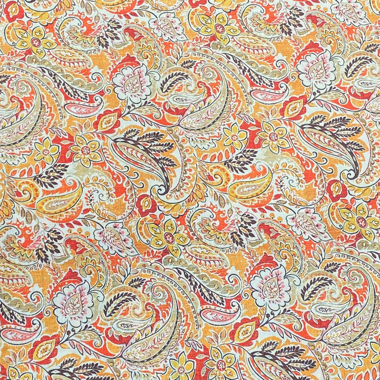 Per Metre Printed Cashmere Effect Crepe Fabric- 45" Wide (Orange Paisley)