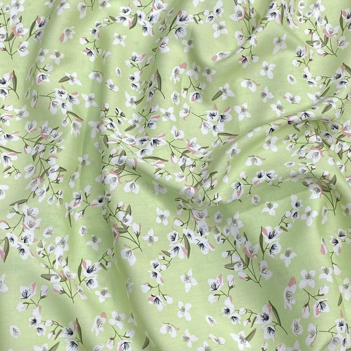 3 Metres, Premium Quality, Printed Dressmaking Viscose - 55" Wide (Pale Green Floral)