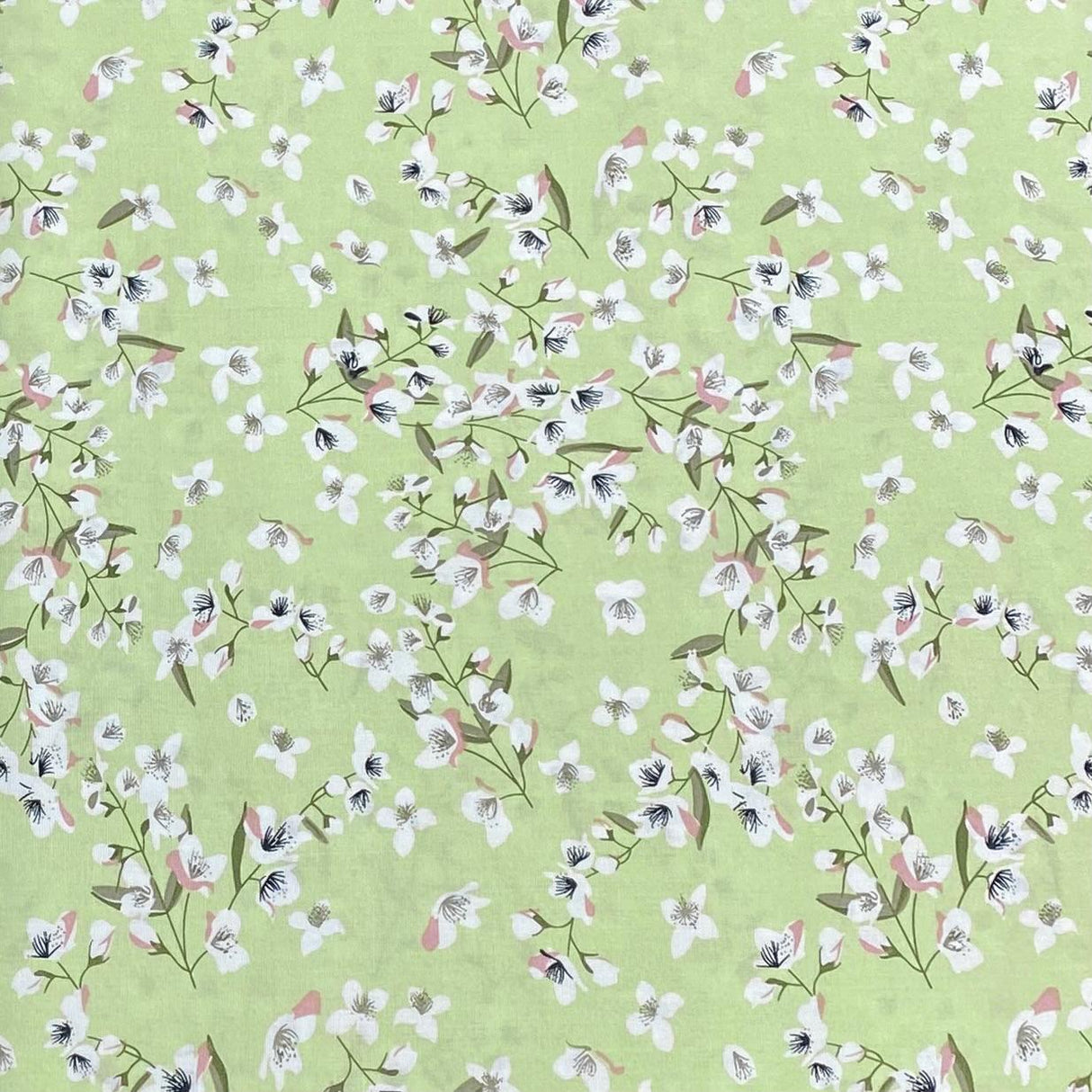 3 Metres, Premium Quality, Printed Dressmaking Viscose - 55" Wide (Pale Green Floral)