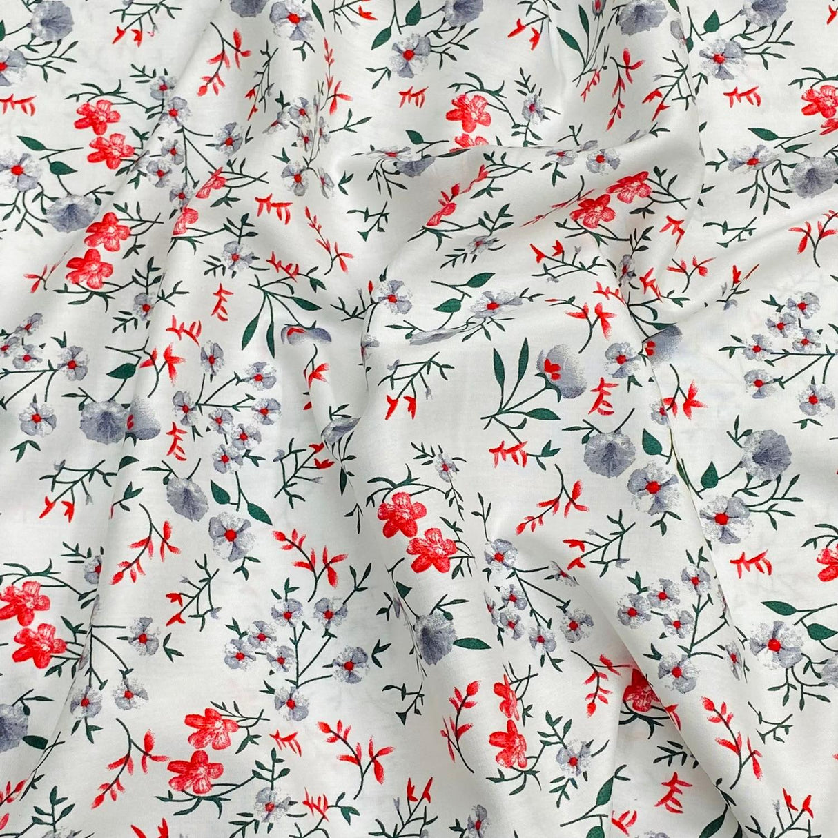 3 Metres, Premium Quality, Printed Dressmaking Viscose - 55" Wide (White Floral)