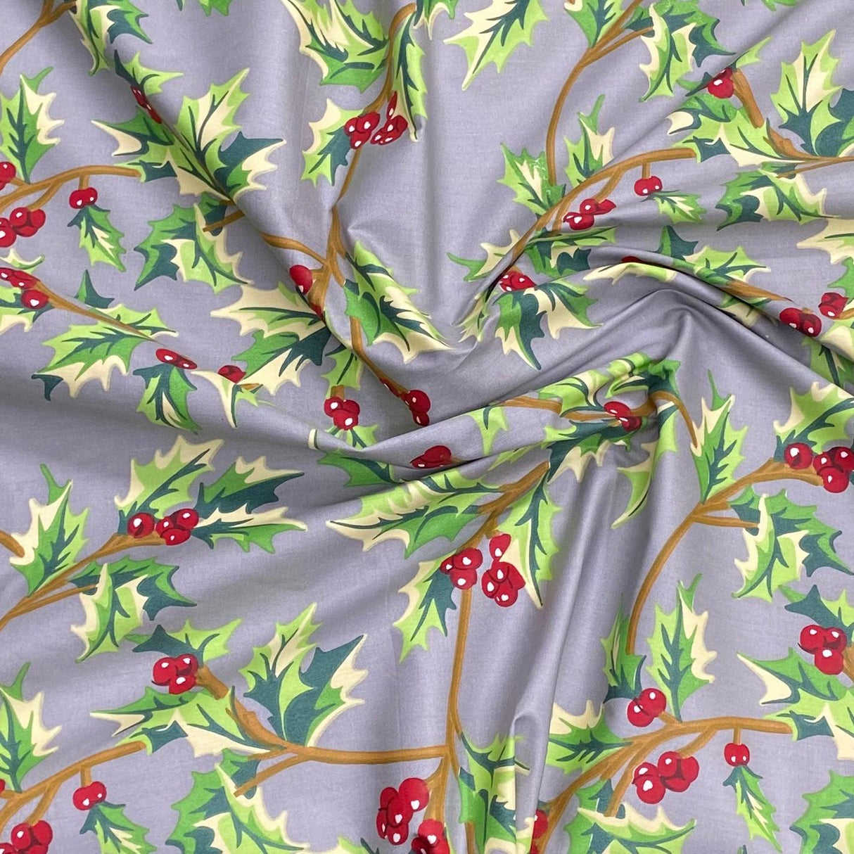 3 Metres Super Soft Christmas Print Poplin Cotton - 45" Wide (Mistletoe Grey)