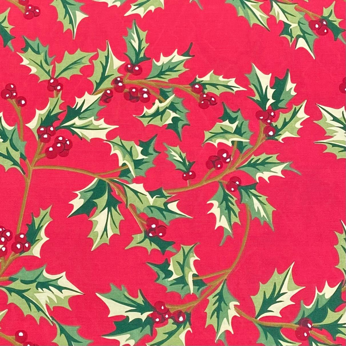 3 Metres Super Soft Christmas Print Poplin Cotton - 45" Wide (Mistletoe Red)