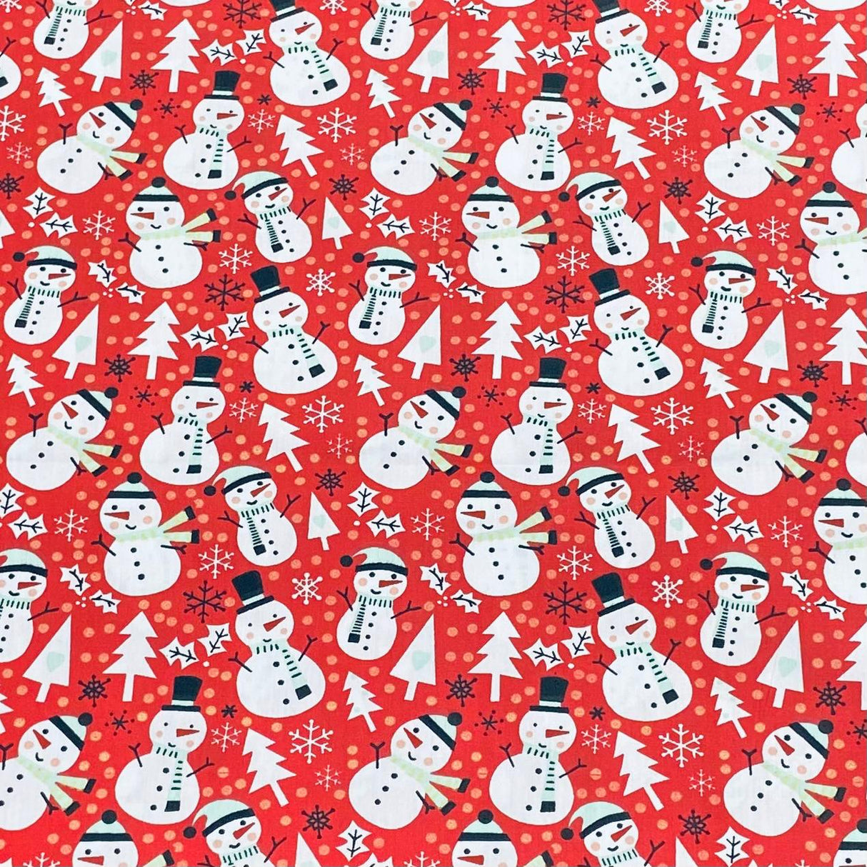 3 Metres Super Soft Christmas Print Poplin Cotton - 45" Wide (Snowman Red)