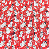 3 Metres Super Soft Christmas Print Poplin Cotton - 45" Wide (Snowman Red)