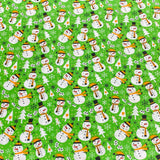 3 Metres Super Soft Christmas Print Poplin Cotton - 45" Wide (Snowman Green)