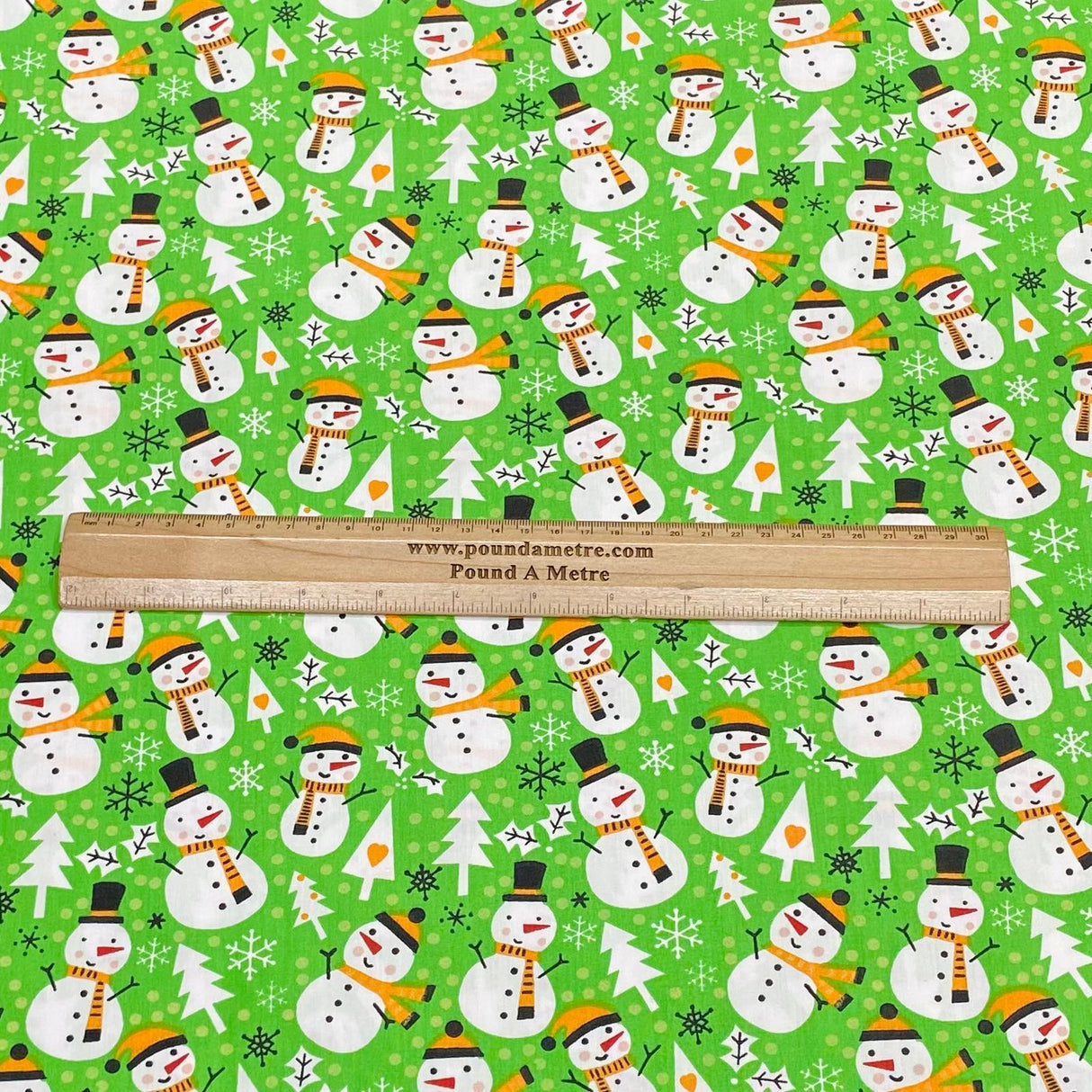 3 Metres Super Soft Christmas Print Poplin Cotton - 45" Wide (Snowman Green)