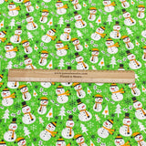 3 Metres Super Soft Christmas Print Poplin Cotton - 45" Wide (Snowman Green)