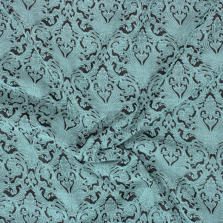 Per Metre Luxury Floral Brocade- 55” Wide (Turquoise & Black Baroque) - Pound A Metre