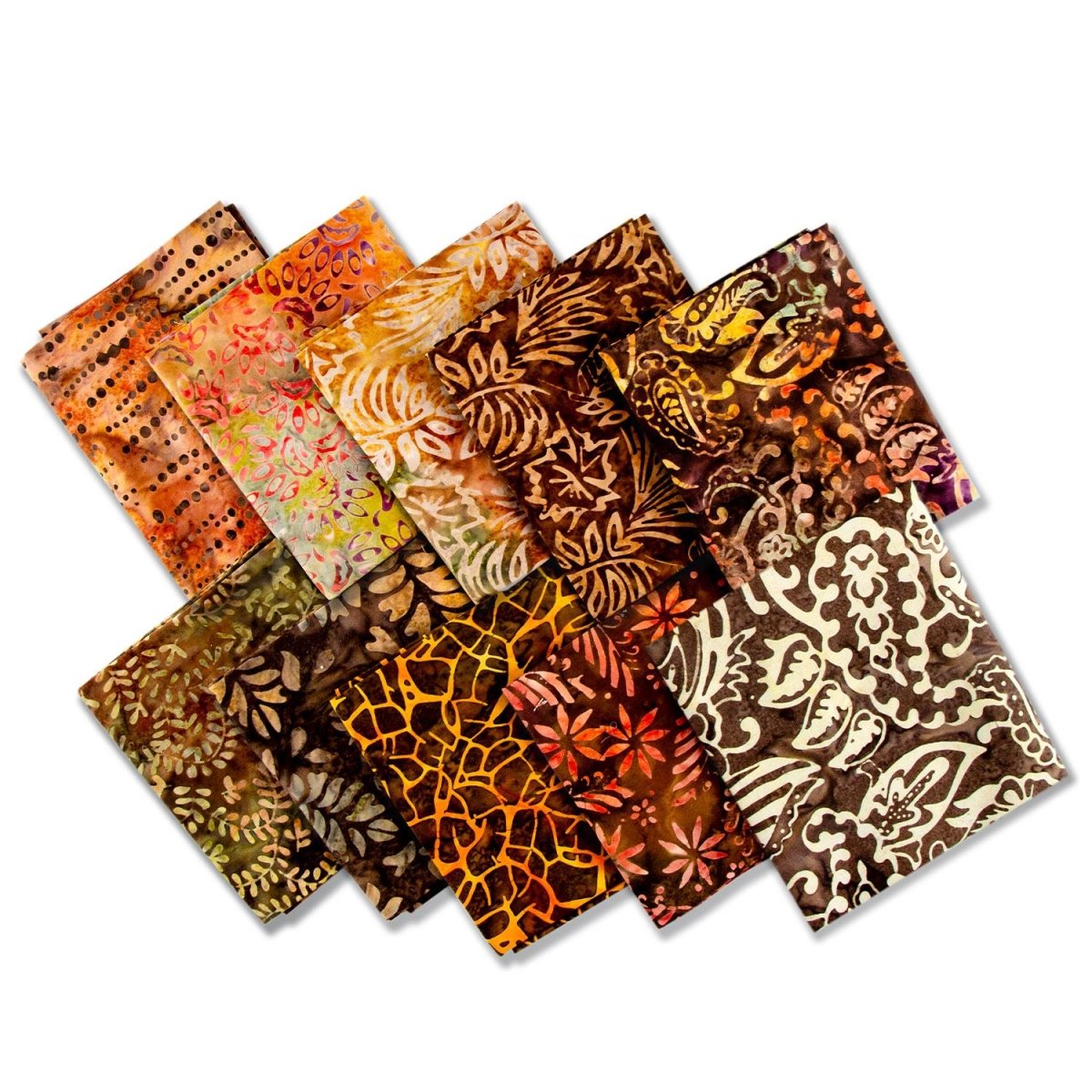 10 Piece Bali Batik Fat Quarter Bundle- 100% Cotton (Earth Tones) (Des ...