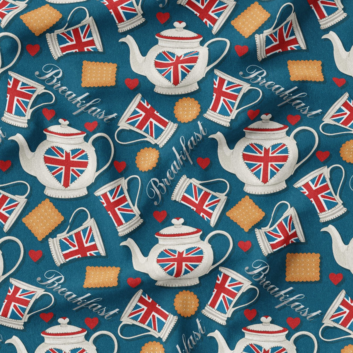 100% Premium Jubilee Quilting Cotton 'Blue Tea Party' - Pound A Metre