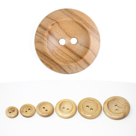 2-Hole Wooden Buttons With Wedge Rim- (3 Sizes Available) (Pack Of 5) - Pound A Metre