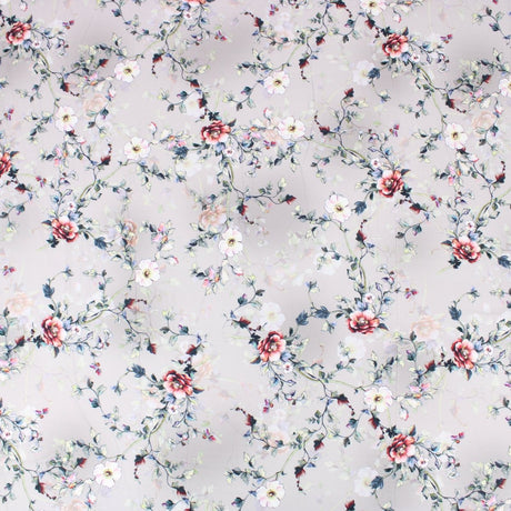 3 Metre Deluxe Santorini Floral Soft Crepe ‘Pastel Edition - Rose Garden’ 45" Wide Ash Grey - Pound A Metre