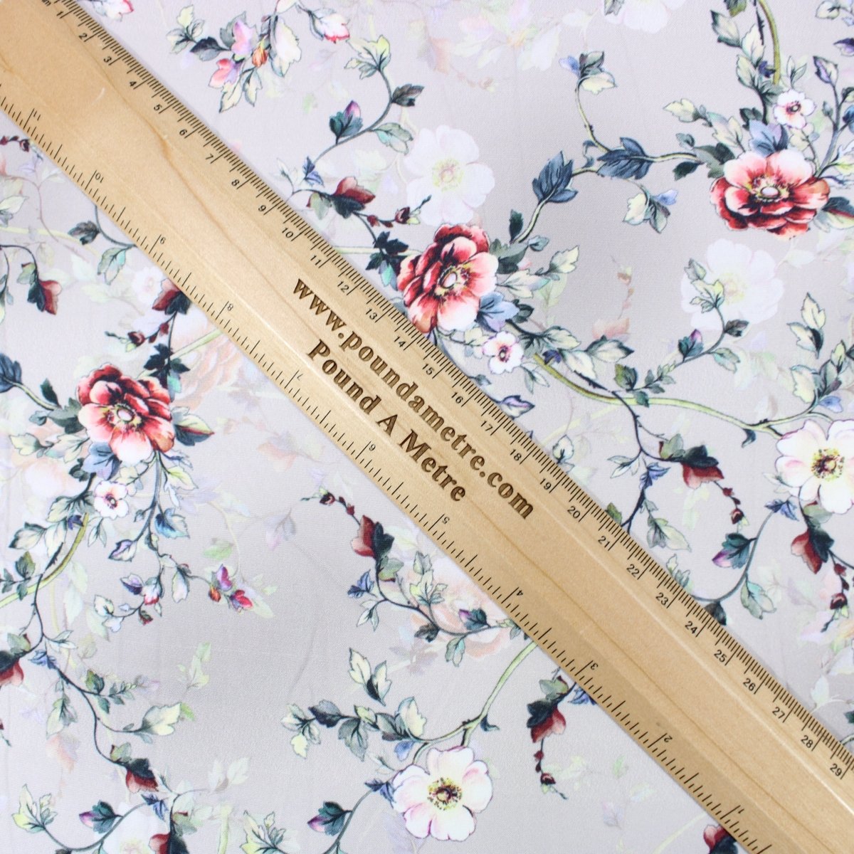 3 Metre Deluxe Santorini Floral Soft Crepe ‘Pastel Edition - Rose Garden’ 45" Wide Ash Grey - Pound A Metre