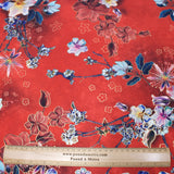 3 Metre Luxury Gold Foil Floral Sateen ‘Fleur’ - 55" Wide Red - Pound A Metre