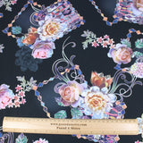 3 Metre Luxury Gold Foil Floral Sateen ‘Floret’ - 55" Wide Black - Pound A Metre