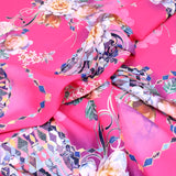 3 Metre Luxury Gold Foil Floral Sateen ‘Floret’ - 55" Wide Hot Pink - Pound A Metre