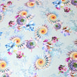 3 Metre Luxury Gold Foil Floral Sateen ‘Illusion’ - 55" Wide Dusky Light Blue - Pound A Metre