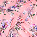 3 Metre Luxury Gold Foil Floral Sateen ‘Serenity Rose’ - 55" Wide Peach Pink - Pound A Metre