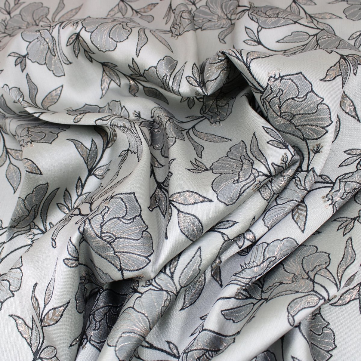 3 Metre Luxury Metallic Floral Brocade - 55” Wide Atomic Grey - Pound A Metre