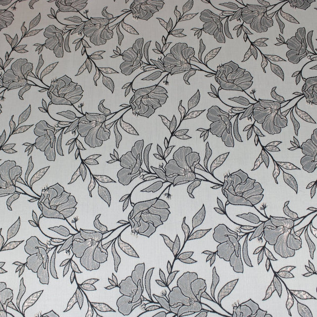 3 Metre Luxury Metallic Floral Brocade - 55” Wide Atomic Grey - Pound A Metre