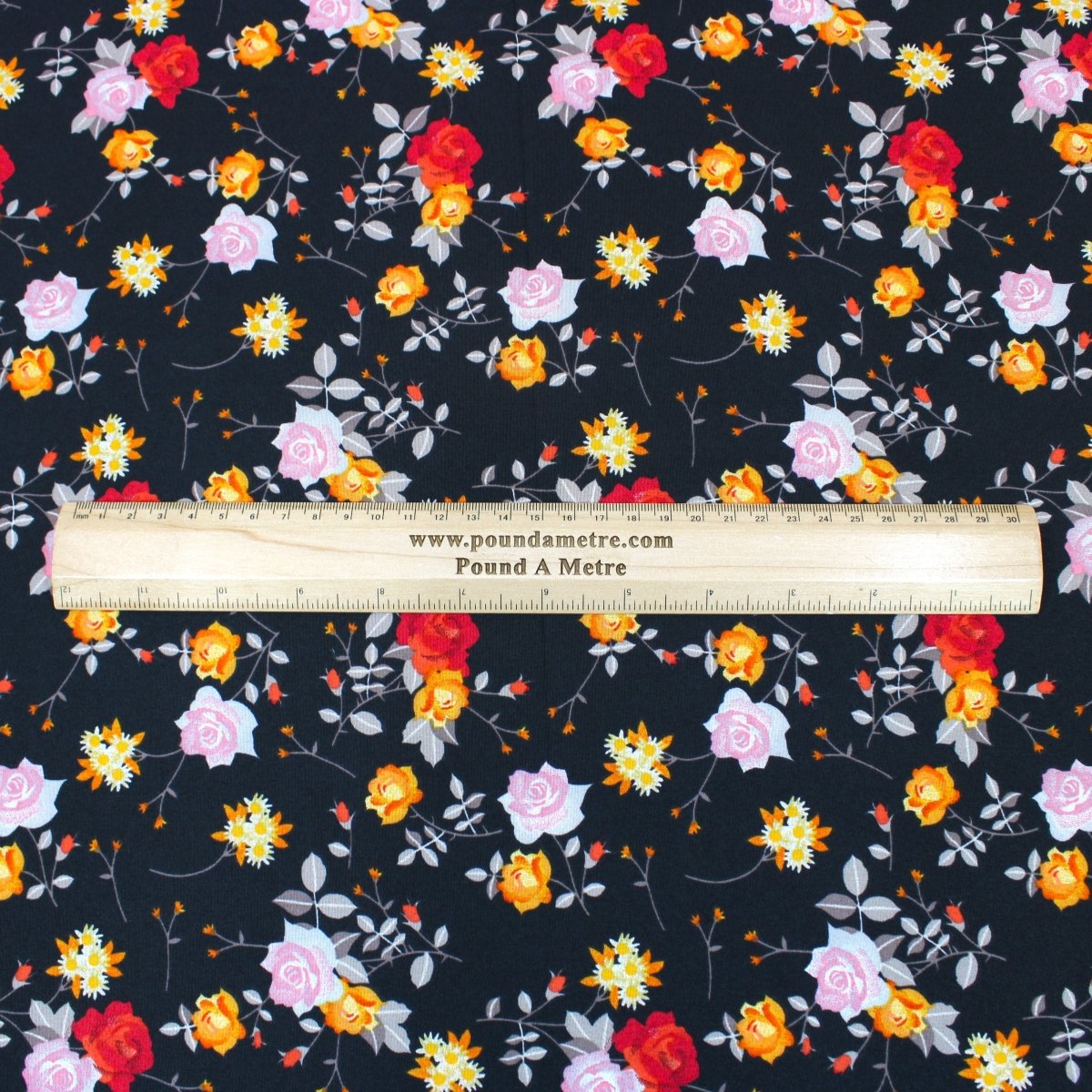 3 Metre Natural Drape Soft-Touch Floral American Crepe 55" Wide- Black - Pound A Metre