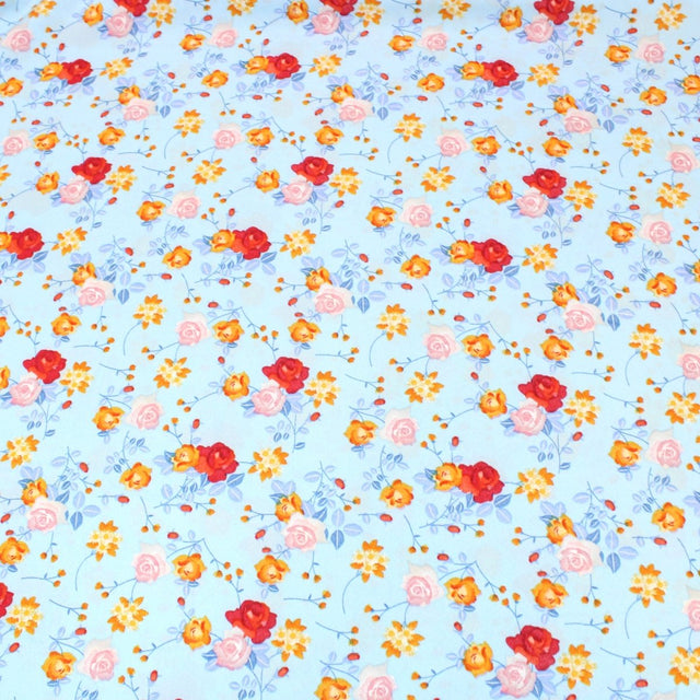 3 Metre Natural Drape Soft-Touch Floral American Crepe 55" Wide - Light Blue - Pound A Metre