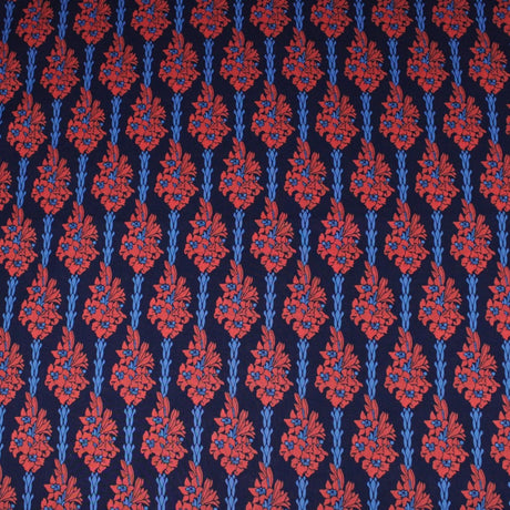 3 Metres Dressmaking 100% Cotton Lawn- (Navy & Red Bouquet) (55" Wide) - Pound A Metre