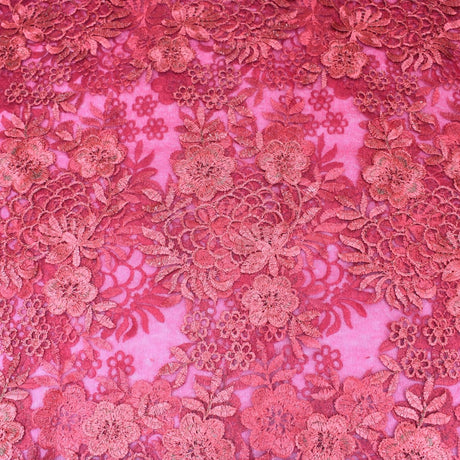 3 Metres Luxury Detailed Embroidered Bridal Lace Fabric - 55" Wide Deep Red - Pound A Metre