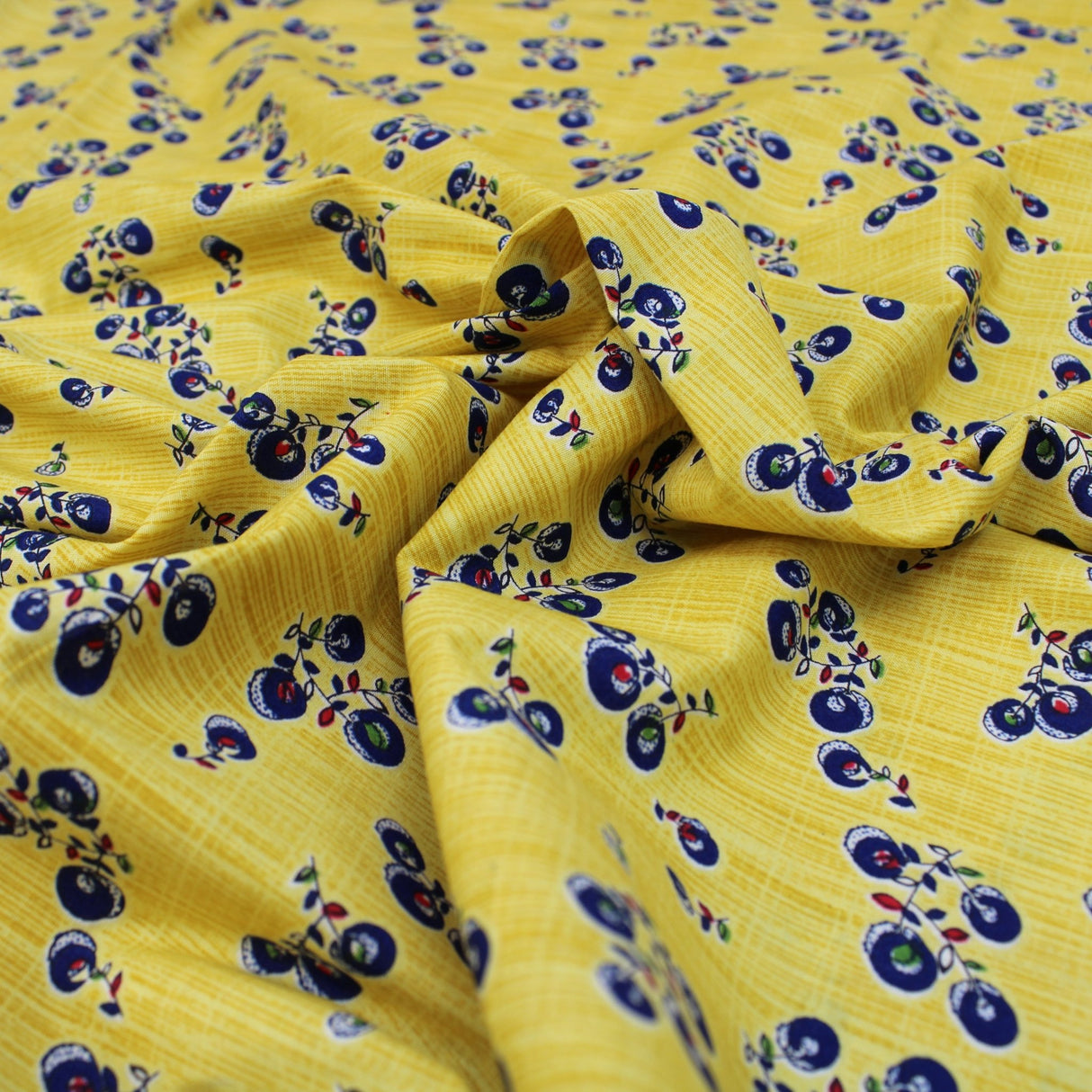 3 Metres Premium 100% Cotton 'Blossam Gold - Berry Branch - Banana Yellow' - Pound A Metre