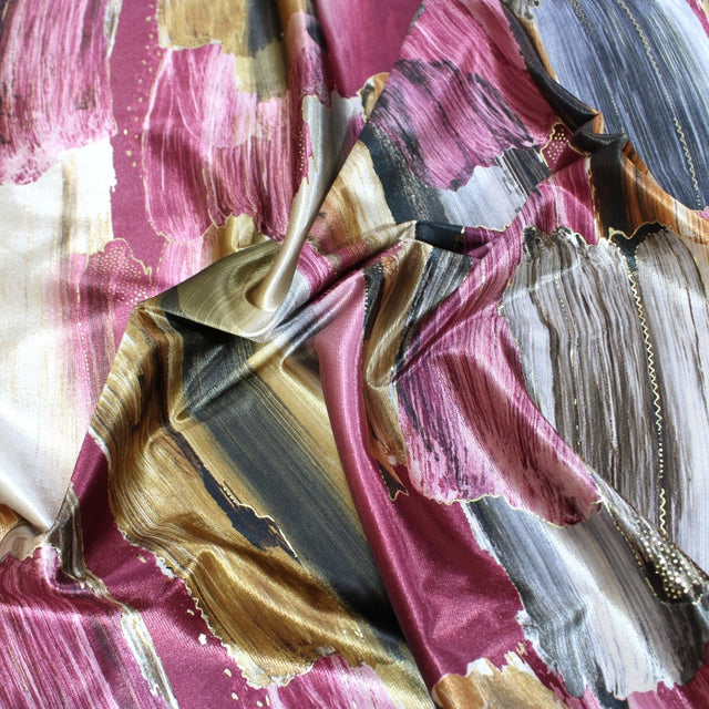 3 Metres Premium Gold Hinted Stretch Velvet 55" Wide Empress - Dark Pink/Yellow - Pound A Metre