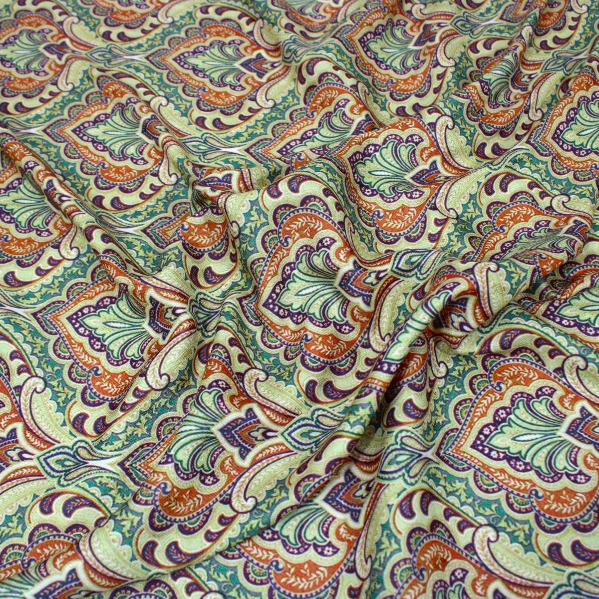 3 Metres Printed Cashmere Effect Crepe Fabric- 45" Wide (Lime Baroque) - Pound A Metre