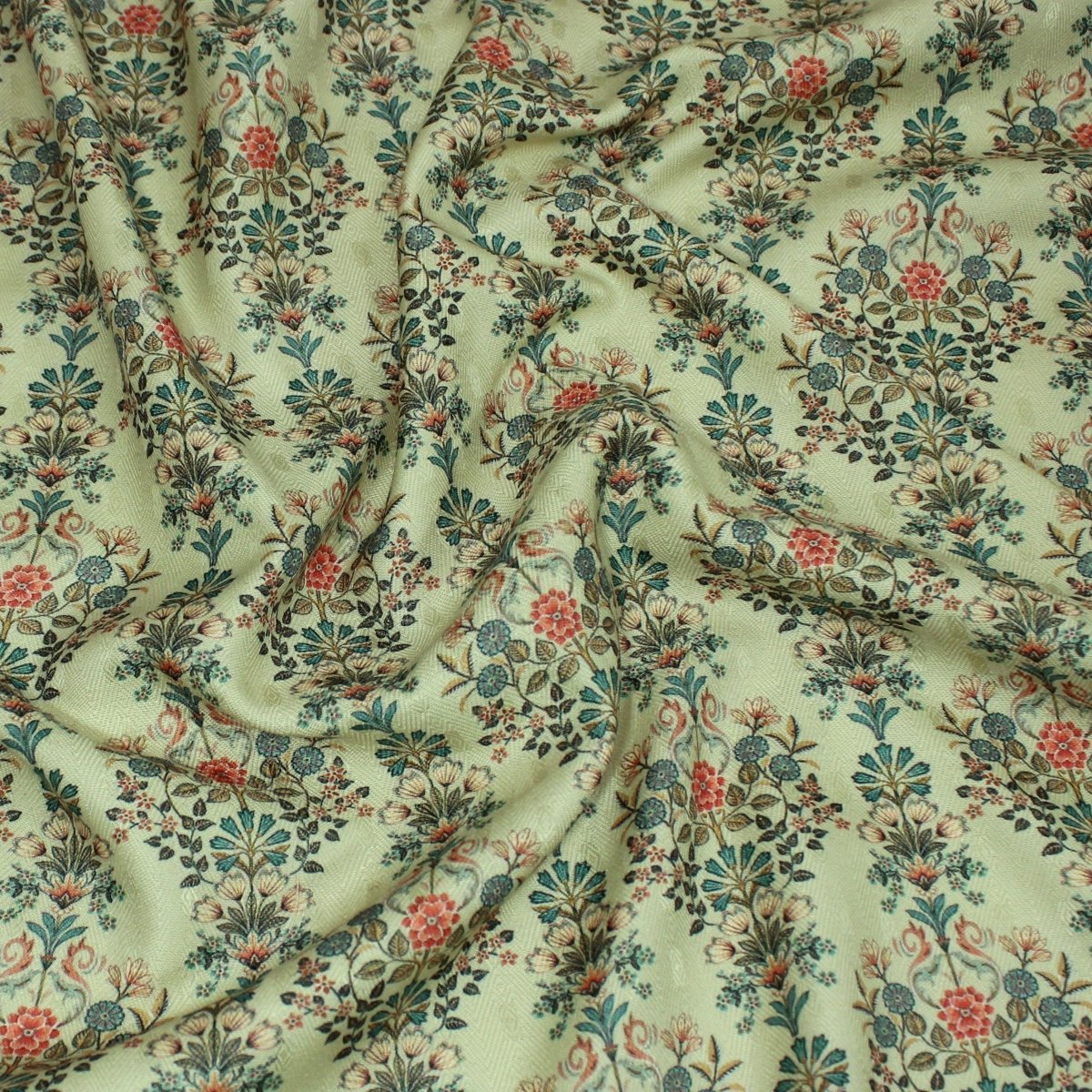 3 Metres Printed Cashmere Effect Crepe Fabric- 45" Wide (Mint Floral) - Pound A Metre