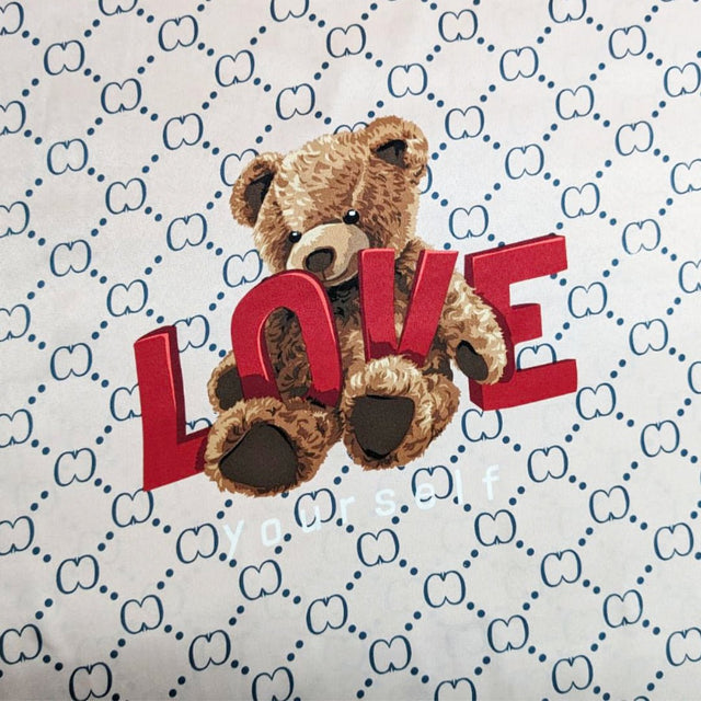 3 Metres Printed Silky Satin- 55" Wide (Love Bear) - Pound A Metre