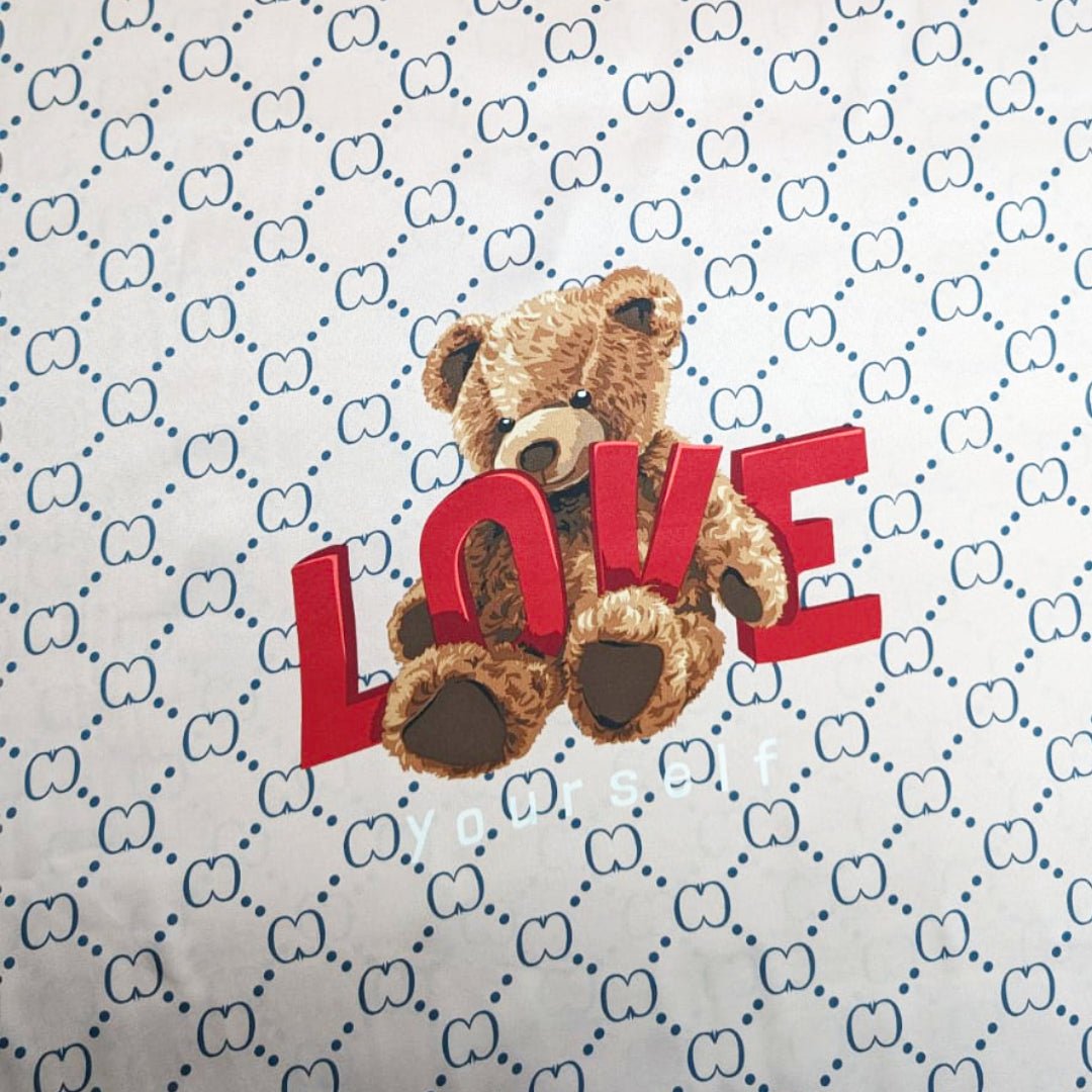 3 Metres Printed Silky Satin- 55" Wide (Love Bear) - Pound A Metre