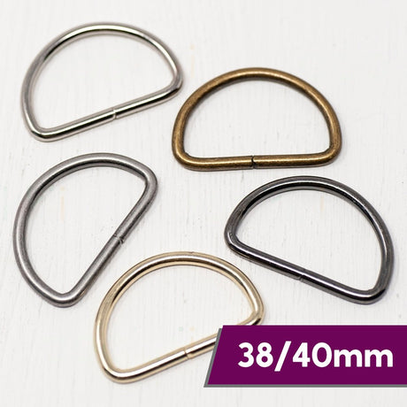 38/40mm Metal D-Rings For Bags- 4 Colours- Pack Of 2 - Pound A Metre