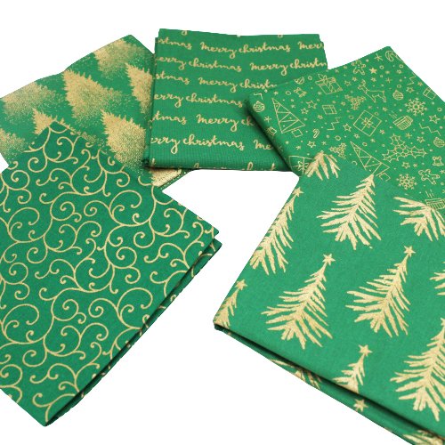 5 Piece Exclusive Fat Quarter 100% Cotton Foil Bundle - Green - Pound A Metre