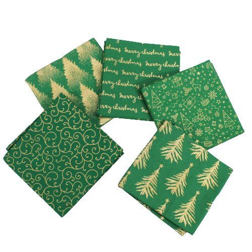 5 Piece Exclusive Fat Quarter 100% Cotton Foil Bundle - Green - Pound A Metre