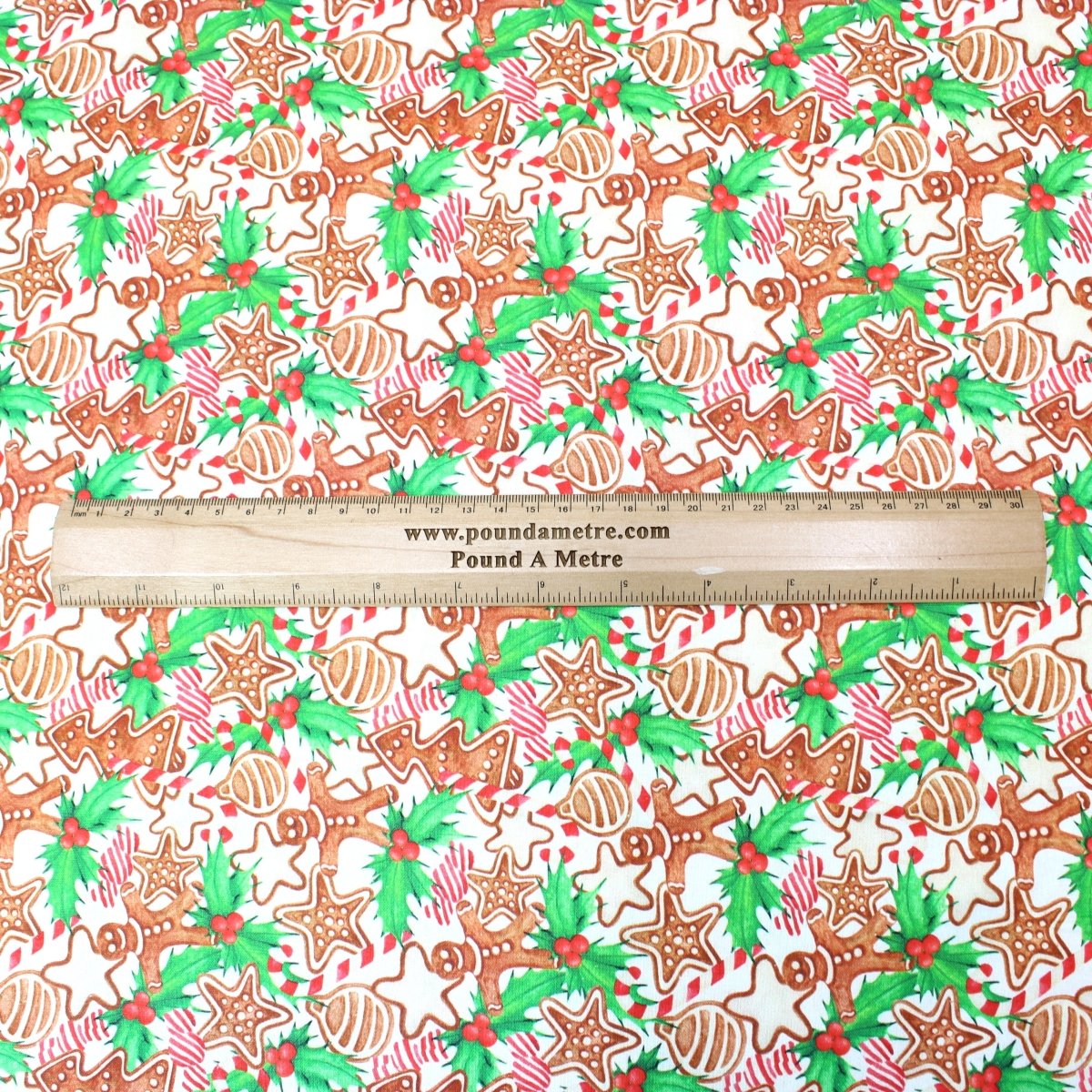 Festive Quilting Cotton 44" Wide Gingerbread- White - Pound A Metre