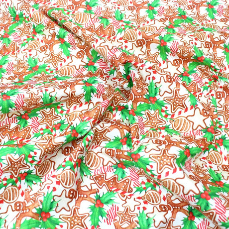 Festive Quilting Cotton 44" Wide Gingerbread- White - Pound A Metre