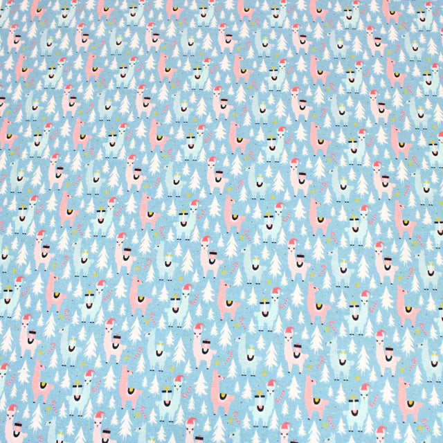 Festive Quilting Cotton 44" Wide Snow Llamas - Cadet Blue - Pound A Metre