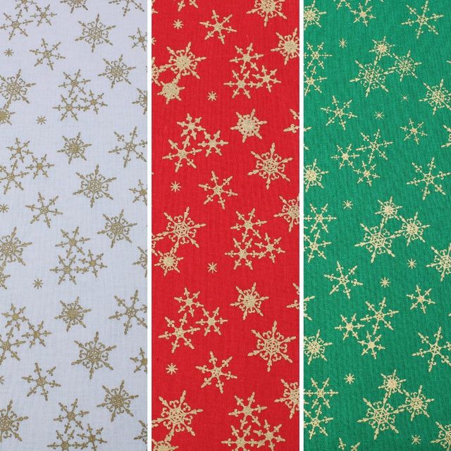 Gold Foil Premium 100% Quilting Cotton "Festive Snowflake" - 3 Colours - Pound A Metre