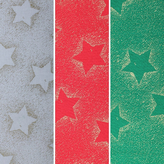 Gold Foil Premium 100% Quilting Cotton "Festive Stars" - 3 Colours - Pound A Metre