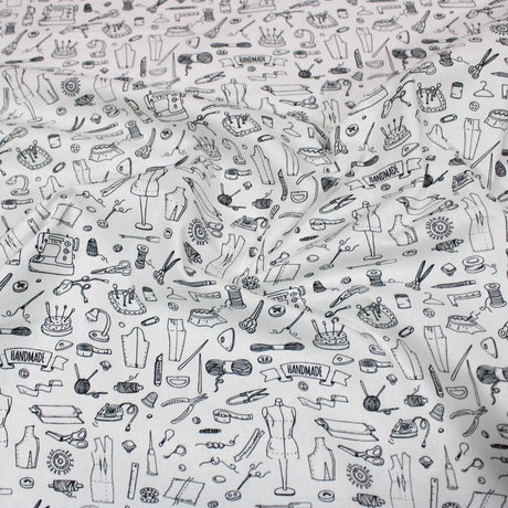 Per Metre Digitally Printed 100% Cotton- 45" Wide (Sewing Monochrome) - Pound A Metre