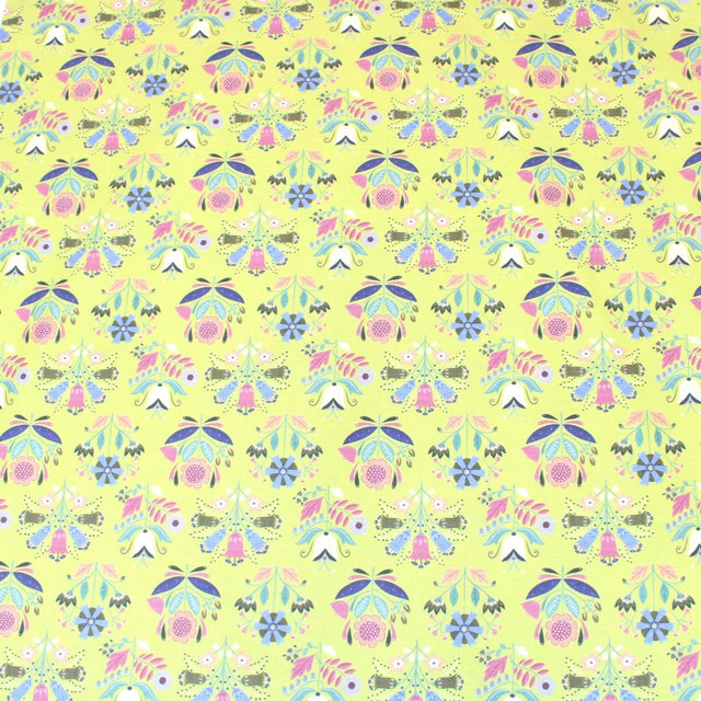 Premium 100% Floral Quilting Cotton - Flower - 44" Wide Lime - Pound A Metre